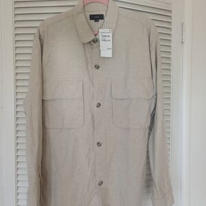 Vince Men's Beige Button-Up Shirt Jacket